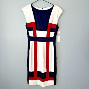 Nwt Maggy London Sheath Dress Red Black  Color block Womens Size 2